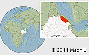 Savanna Style Location Map of Afar_Two, highlighted country, hill shading