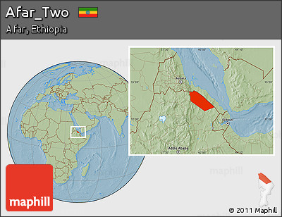 Savanna Style Location Map of Afar_Two, hill shading