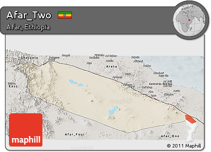 Shaded Relief Panoramic Map of Afar_Two, semi-desaturated