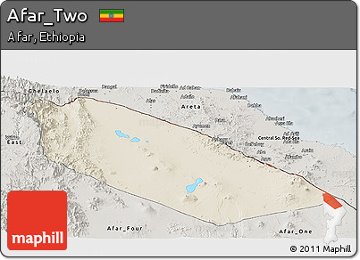 Shaded Relief Panoramic Map of Afar_Two, semi-desaturated