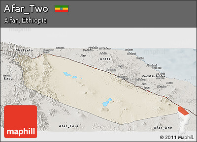 Shaded Relief Panoramic Map of Afar_Two, semi-desaturated