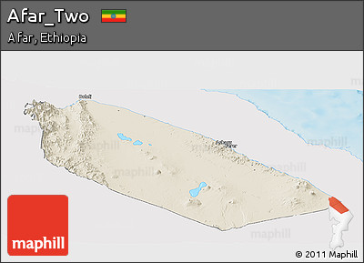 Shaded Relief Panoramic Map of Afar_Two, single color outside