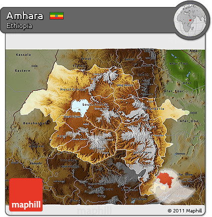 Physical 3D Map of Amhara, darken