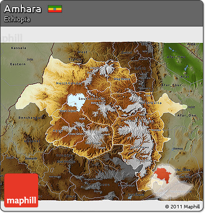 Physical 3D Map of Amhara, darken