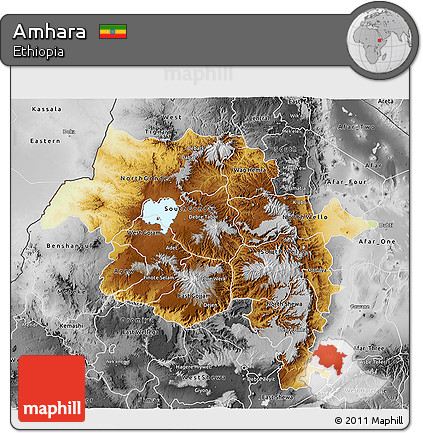 Physical 3D Map of Amhara, desaturated