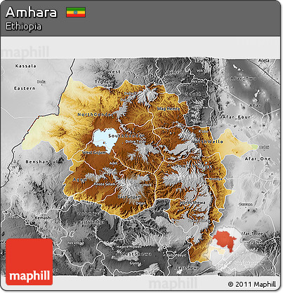 Physical 3D Map of Amhara, desaturated