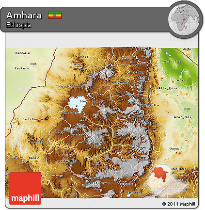 Physical 3D Map of Amhara