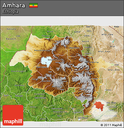 Physical 3D Map of Amhara, satellite outside