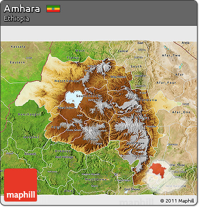 Physical 3D Map of Amhara, satellite outside