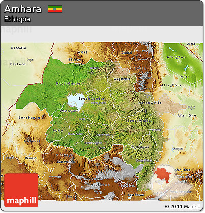 Satellite 3D Map of Amhara, physical outside
