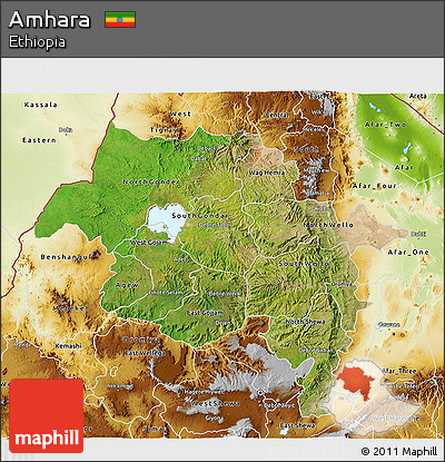Satellite 3D Map of Amhara, physical outside