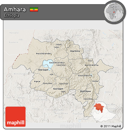 Shaded Relief 3D Map of Amhara, lighten