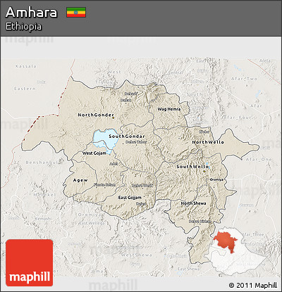 Shaded Relief 3D Map of Amhara, lighten