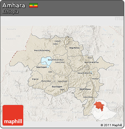 Shaded Relief 3D Map of Amhara, lighten