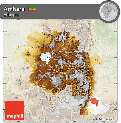 Physical Map of Amhara, lighten