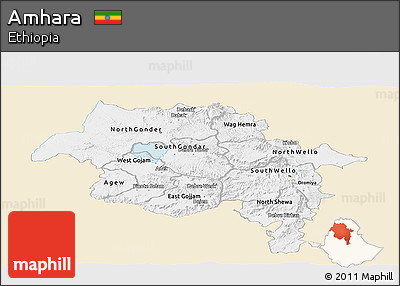Classic Style Panoramic Map of Amhara, single color outside