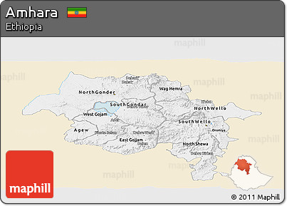 Classic Style Panoramic Map of Amhara, single color outside