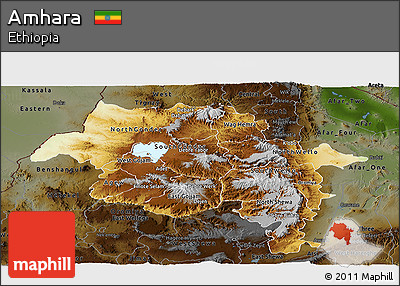 Physical Panoramic Map of Amhara, darken