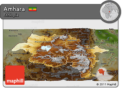 Physical Panoramic Map of Amhara, darken