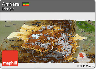 Physical Panoramic Map of Amhara, darken
