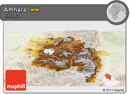 Physical Panoramic Map of Amhara, lighten