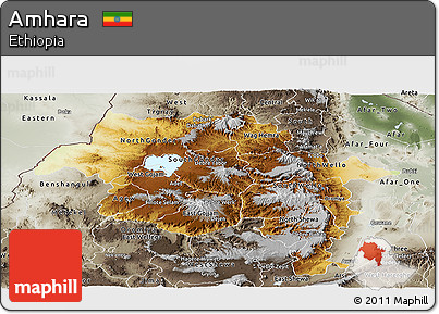 Physical Panoramic Map of Amhara, semi-desaturated