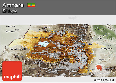 Physical Panoramic Map of Amhara, semi-desaturated
