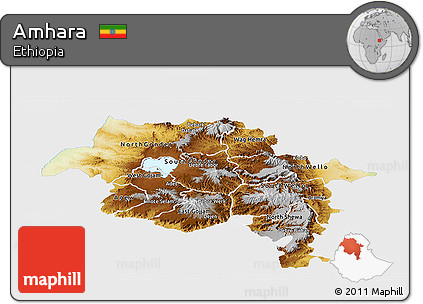 Physical Panoramic Map of Amhara, single color outside