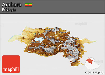 Physical Panoramic Map of Amhara, single color outside