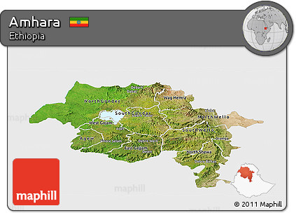 Satellite Panoramic Map of Amhara, single color outside