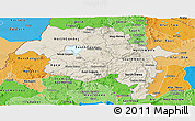 Shaded Relief Panoramic Map of Amhara, political shades outside