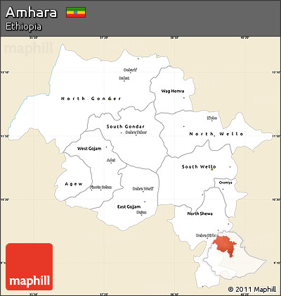 Classic Style Simple Map of Amhara, single color outside