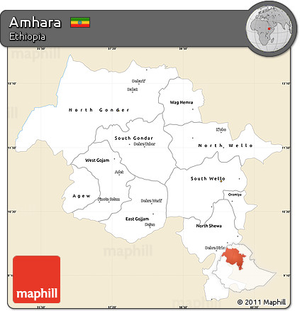 Classic Style Simple Map of Amhara, single color outside