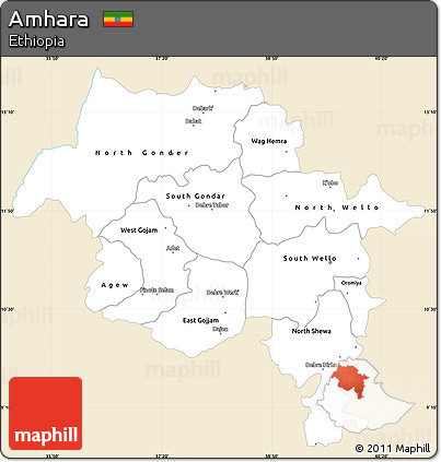 Classic Style Simple Map of Amhara, single color outside