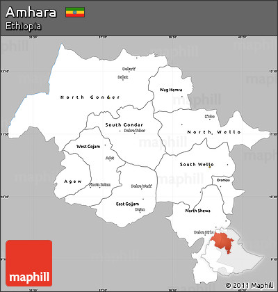 Gray Simple Map of Amhara, single color outside