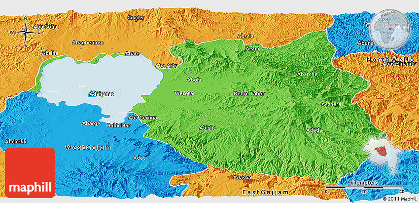 Political Panoramic Map of South Gondar