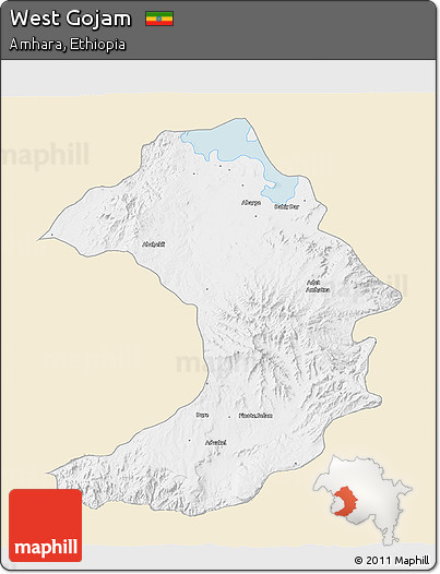 Classic Style 3D Map of West Gojam, single color outside