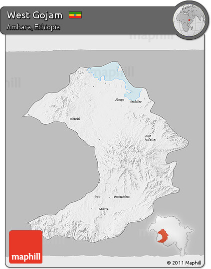 Gray 3D Map of West Gojam, single color outside