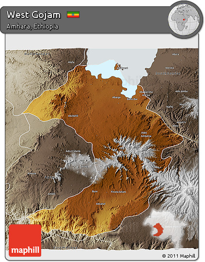 Physical 3D Map of West Gojam, semi-desaturated