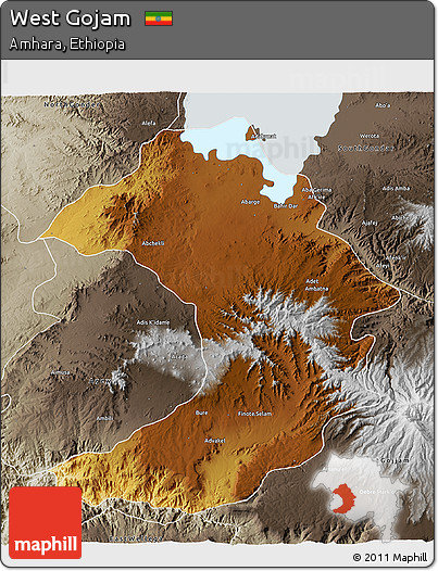 Physical 3D Map of West Gojam, semi-desaturated