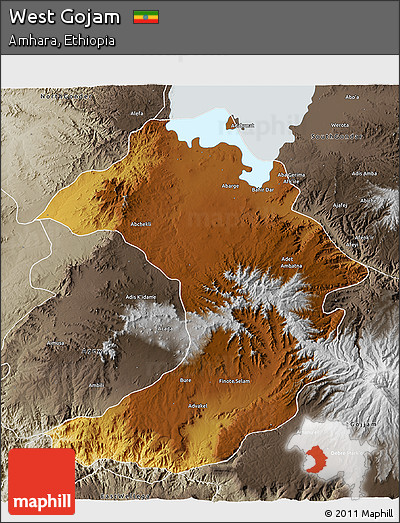 Physical 3D Map of West Gojam, semi-desaturated