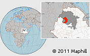 Gray Location Map of West Gojam, highlighted country, highlighted parent region, hill shading
