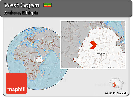 Gray Location Map of West Gojam, highlighted country, hill shading