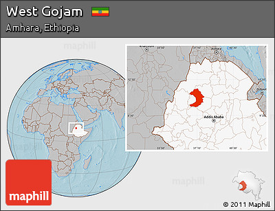 Gray Location Map of West Gojam, highlighted country, hill shading