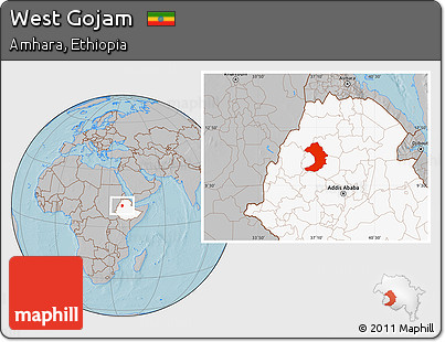Gray Location Map of West Gojam, highlighted country, hill shading