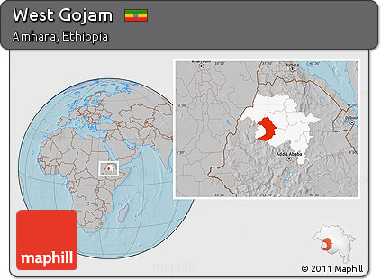 Gray Location Map of West Gojam, highlighted parent region, hill shading