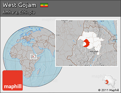 Gray Location Map of West Gojam, highlighted parent region, hill shading