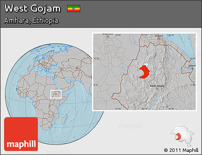 Gray Location Map of West Gojam, hill shading