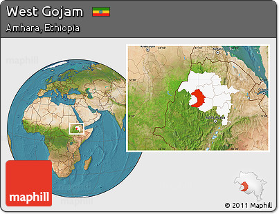 Satellite Location Map of West Gojam, highlighted parent region