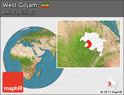 Satellite Location Map of West Gojam, highlighted parent region